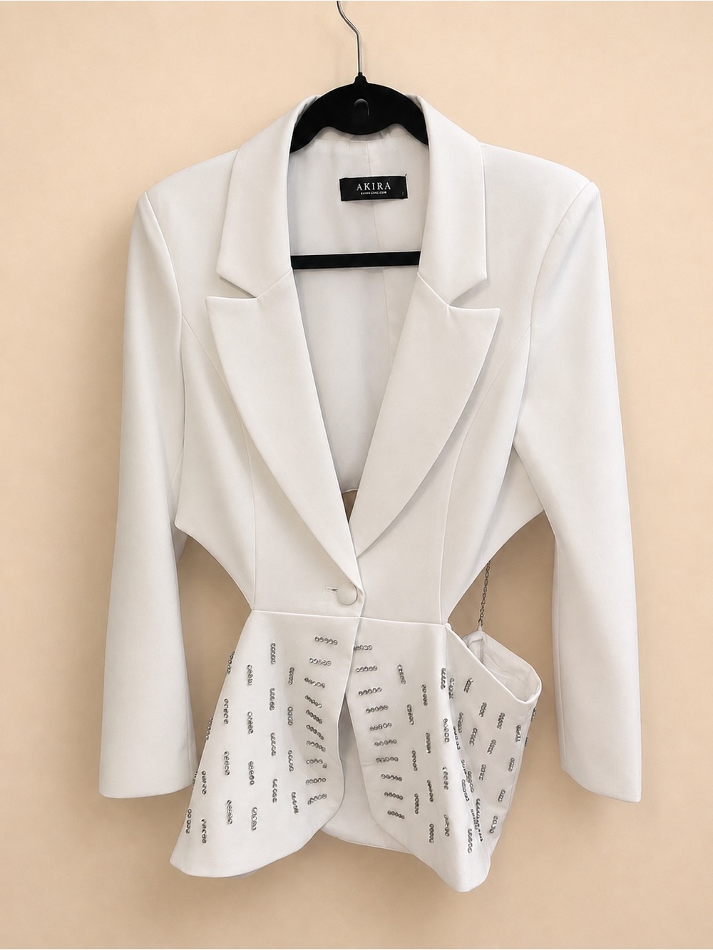 White Rhinestone Cutout Chain Blazer - Picture 6 of 6